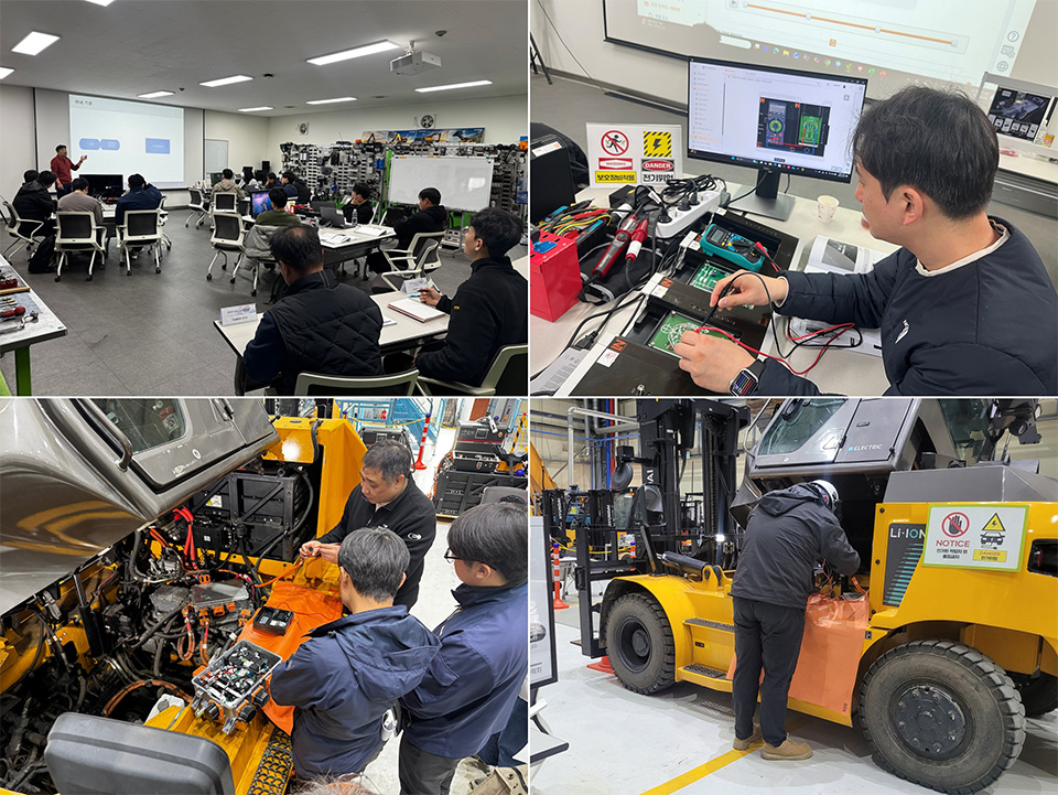 HD Hyundai XiteSolution supported the recent “High-Voltage Handling & Safety Management Training” at the HD Construction Equipment Global Training Center, utilizing the next-gen B-X series electric forklifts for theory and practical training sessions.